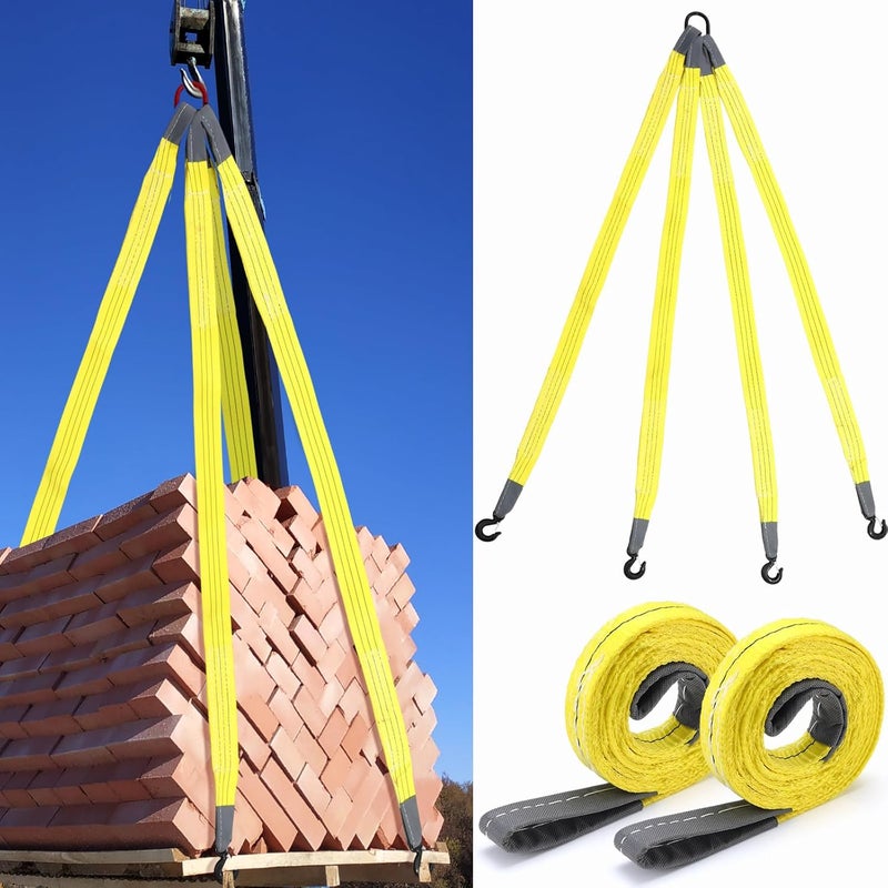 Vincreem 3 Pcs 6ft Lift Sling Straps with Hook 6000lb Four Leg Bridle Web Sling 2 Pcs Lifting Straps Heavy Duty 8900 Lbs Polyester Rigging Strap for Factory Construction Mining Port Towing Cargos Car - Image 1